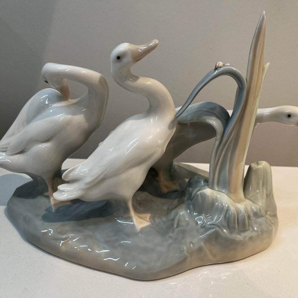 Lladro 4549 3 Geese Group Porcelain Figurine 8" 1970s